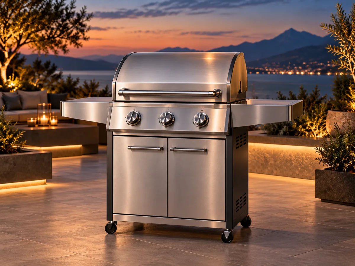 KI-Illustration zum Produkt BURNHARD EARL Premium-Gasgrill 3-Brenner Edelstahl – kein Herstellerfoto